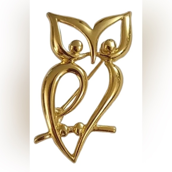 VTG | Trifari Crown Over T Gold Tone Open Owl Brooch Pin​ - Picture 4 of 4